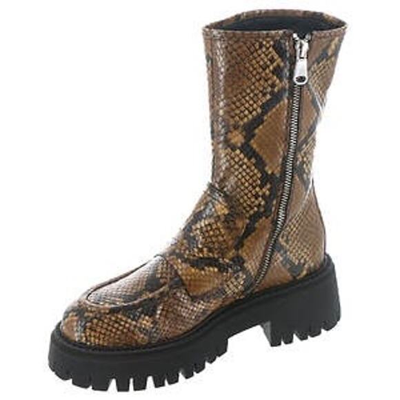 Free People Madison Leather Platform Loafer Boots in Golden Snake Size 7.5 - Picture 6 of 12